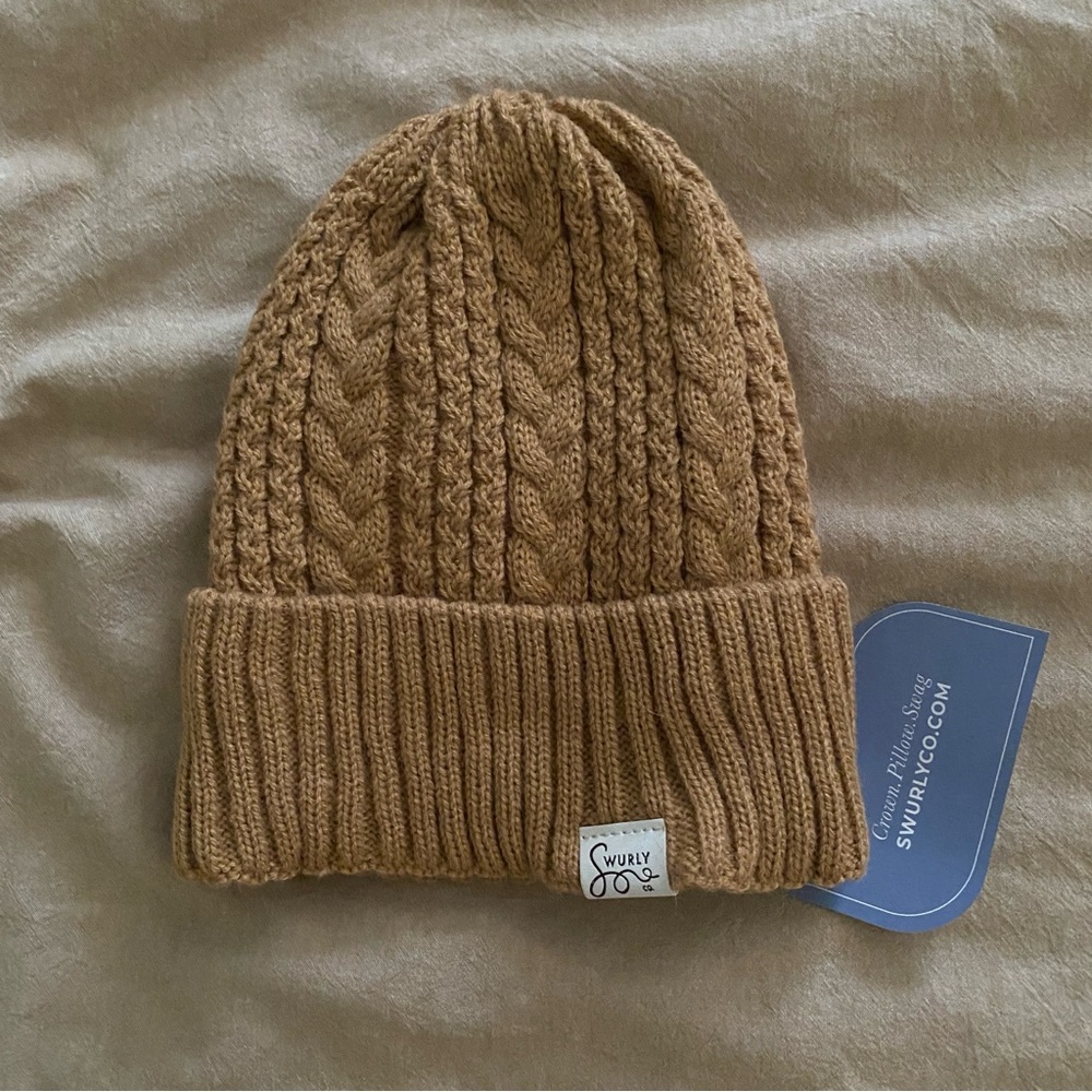 Swurly Cable Knit Silk Lined Beanie